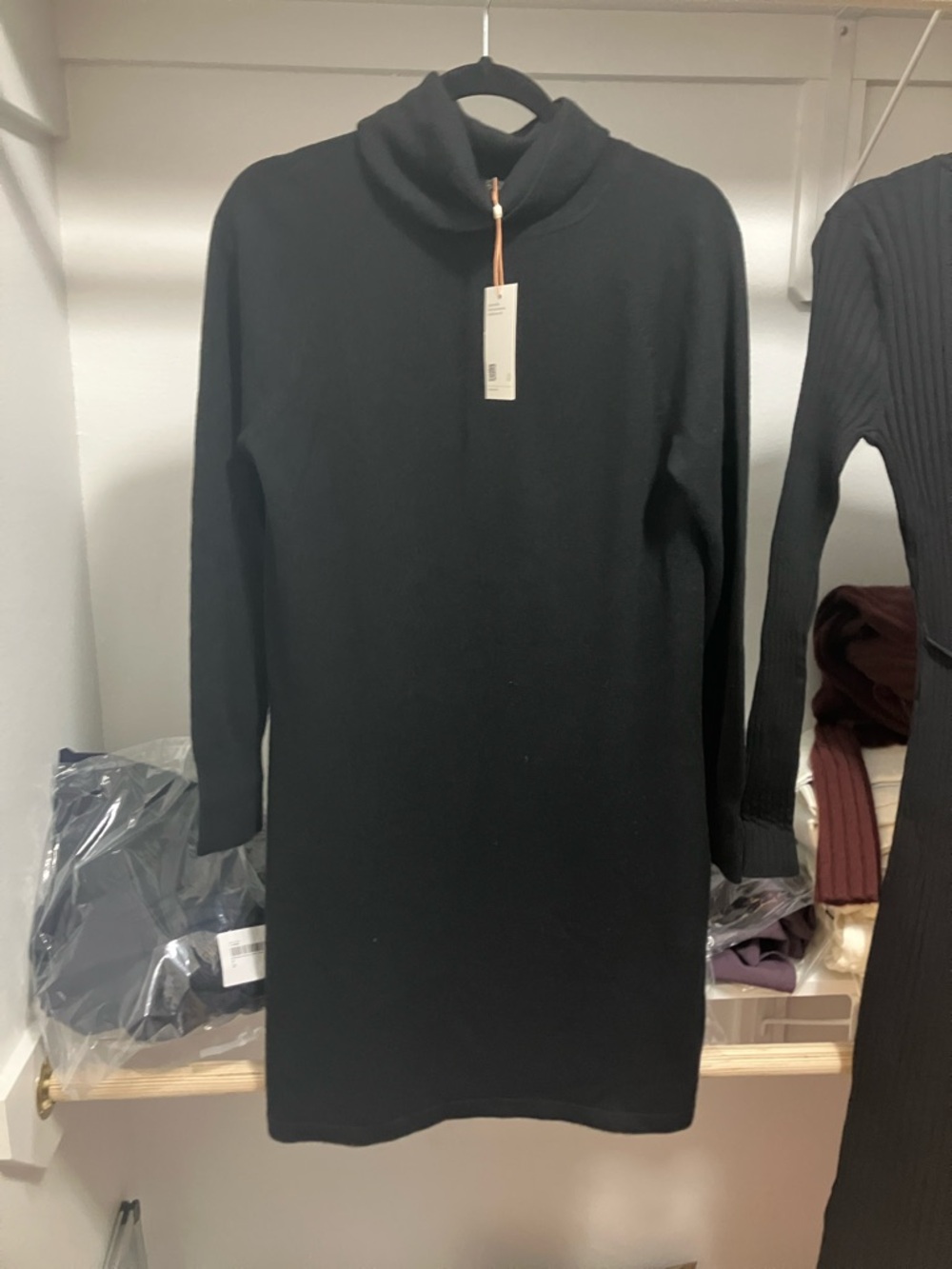 Quince Black Cashmere Turtleneck Sweater Dress Medium NWT